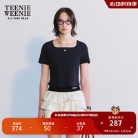 Teenie Weenie【送项链】小熊2024年夏季新款方领针织短袖正肩T恤