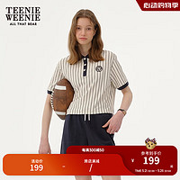 Teenie Weenie小熊女装2024夏装时髦条纹短袖POLO衫短款撞色T 撞色 175/XL