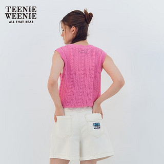 Teenie Weenie小熊针织衫女2024夏季无袖V领针织马甲镂空肌理毛衫