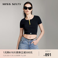 MISS SIXTY2024夏季新款针织衫女圆领正肩美式复古运动风短款上衣