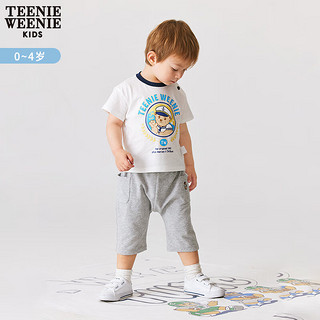 Teenie Weenie Kids小熊童装男宝宝24年夏季款印花短袖圆领短袖T恤 白色 80cm
