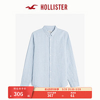 HOLLISTER24夏季休闲亚麻混纺透气翻领长袖衬衫男 KI325-4041 海军蓝条纹 M (180/100A)