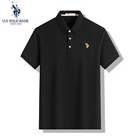 U.S. POLO ASSN. polo衫男短袖夏季商务休闲翻领男装上衣t恤 经典黑 2XL