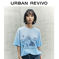 URBAN REVIVO 女士时尚休闲趣味创意萌宠印花T恤衫 UWL440145 蓝色 S
