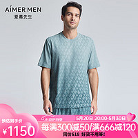 Aimer 爱慕 先生家居服男士24SS高莫提花家居渐变字母印花家居套装NS41L102 品月蓝-家居上衣 175