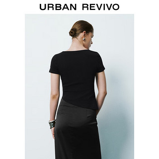 URBAN REVIVO 夏季新款女装时髦小众不规则设计感收褶T恤 UWG440098 正黑 XL