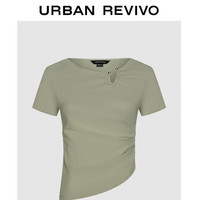 URBAN REVIVO 夏季新款女装时髦小众不规则设计感收褶T恤 UWG440098 灰绿 XL