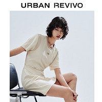 URBAN REVIVO 女士拼接设计刺绣连衣裙 UWV740054 卡其 XS