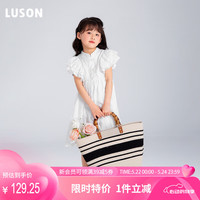 LUSON陈大猪女童花边连衣裙夏季新款无袖连身裙出游聚会 米白色