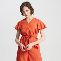 夏季女装休闲时尚V领舒适百搭荷叶袖女式衬衫