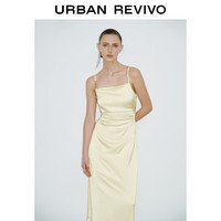 UR2024夏季女气质魅力收褶链条装饰吊带连衣裙UWG740111# 米白 XL