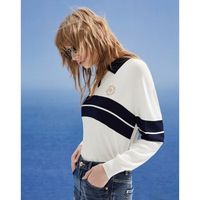 DKNY唐可娜儿2024春夏新品女落肩假两件学院风条纹套头针织衫女装 藏青色条纹