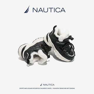 诺帝卡（NAUTICA）童鞋女童冬季加绒棉鞋男童休闲运动鞋冬鞋二棉鞋中大童高帮板鞋子 黑色 30码