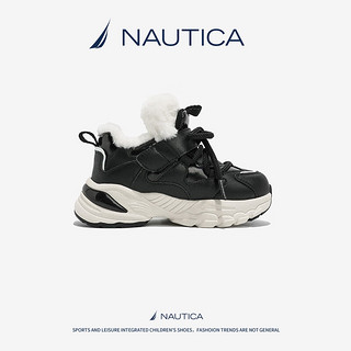 诺帝卡（NAUTICA）童鞋女童冬季加绒棉鞋男童休闲运动鞋冬鞋二棉鞋中大童高帮板鞋子 黑色 28码