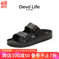 Devo 的沃 Life的沃男女同款凉拖EVA一字拖鞋外穿夏季防水海边沙滩鞋1618 黑色EVA 42