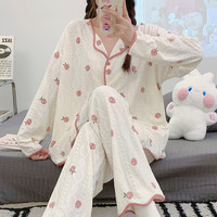 南极人睡衣女春秋冬季天女士家居服大码韩纯色仿棉睡裤套装 L