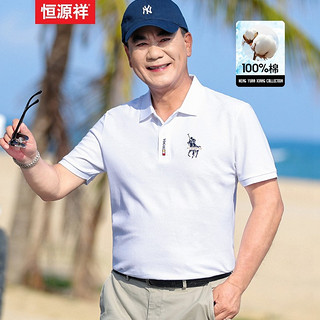 恒源祥中年男士纯棉短袖t恤男夏季polo体恤衫薄老年人衣服爸爸夏装 3301宝蓝色 175【120-135斤】 53301白色