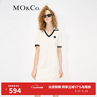 MO&Co.POLO领V领撞色边短袖连衣裙法式气质设计感裙子 米白色 XL/175