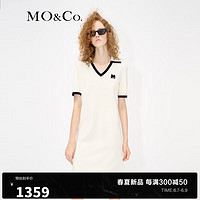 MO&Co.V领撞色边短袖连衣裙MBC2DRS023法式气质 米白色 S/160 XS/155