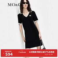 MO&Co.POLO领V领撞色边短袖连衣裙法式气质设计感裙子 黑色 L/170
