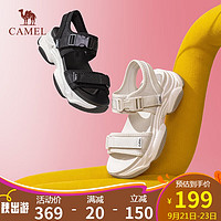 骆驼（CAMEL）动感风织带细闪车缝线魔术贴松糕底运动凉鞋 L23M504136 米色 36 L23M504136,米色