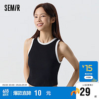 森马（Semir）背心女短款撞色叠穿小个子2024春季紧身内搭109124102002 XL 黑色90001