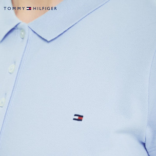 TOMMY HILFIGER【透气舒适】女装珠地网眼五粒扣修身显瘦连衣裙24973/27949 雾霾蓝C1O S  ：100/110斤 S ：100/110斤