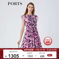 PORTS宝姿女装春夏新品时尚碎花圆领短袖连衣裙LM8D240MPP109 丈青印花