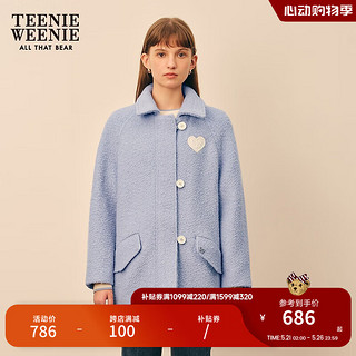 Teenie Weenie小熊秋冬颗粒绒A形中长款呢子大衣绵羊毛 浅蓝色 155/XS