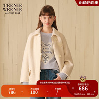 Teenie Weenie小熊秋冬颗粒绒A形中长款呢子大衣绵羊毛 象牙白 160/S