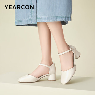 意尔康母亲节礼物凉鞋女一字带高跟中空单鞋女 26048W 