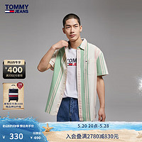 TOMMY JEANS男装纯棉通勤活力拼色条纹合身短袖衬衫外套DM0DM15931 多色条纹LY3 XL