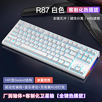 ROYAL KLUDGE RK R87机械键盘客制化热插拔有线单模87键gasket结构Hifi侧翼RGB白色(冰蓝光)青轴-单模(全键热插拔)