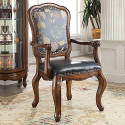 威灵顿美式餐椅实木欧式复古书椅真皮软包咖啡椅洽谈扶手椅H602-9