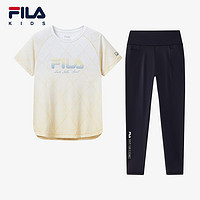 FILA 斐乐 KIDS斐乐儿童套装2024夏季新款女童运动短袖T恤裤子两件套