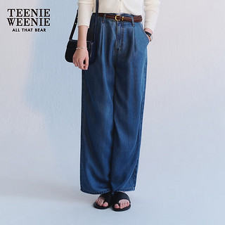 Teenie Weenie【零碳天丝】小熊2024年夏季高腰牛仔直筒裤长裤 中蓝色 165/M