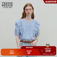 Teenie Weenie小熊女装2024设计感木耳边短袖衬衫甜美少女感衬衣新 蓝色 160/S