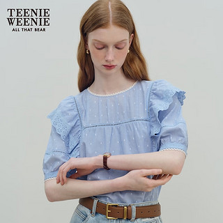 Teenie Weenie小熊女装2024设计感木耳边短袖衬衫甜美少女感衬衣新 蓝色 160/S