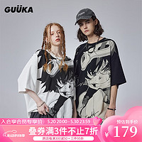 古由卡（GUUKA）潮牌休闲大廓形二次元动漫印花T恤男夏 舒适短袖上衣宽松 黑色F4602 XL