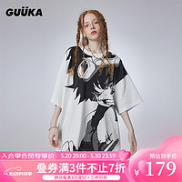古由卡（GUUKA）潮牌休闲大廓形二次元动漫印花T恤男夏 舒适短袖上衣宽松 白色F4657 XS