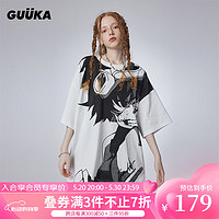 古由卡（GUUKA）潮牌休闲大廓形二次元动漫印花T恤男夏 舒适短袖上衣宽松 白色F4657 XXL