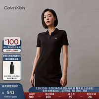 卡尔文·克莱恩 Calvin Klein Jeans24春夏女士休闲通勤字母修身V字POLO领连衣裙J223498 BEH-太空黑 XS