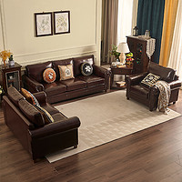SHYHO 熙和 美式沙发组合皮艺沙发客厅小户型单人三人位布艺沙发整装家具