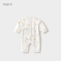 aqpa 夏季新生儿新品纯棉连体衣婴儿绑带哈衣男女宝宝薄长袖和尚服     米白色 66cm