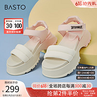 BASTO 百思图 24夏季浅时尚运动休闲老爹运动凉厚底女凉鞋WIB14BL4 米白/粉 37