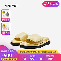 NINE WEST 玖熙 拖鞋女外穿平底魔术贴羊皮一字拖 NN350030KK 黄色38