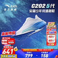 安踏C202氮科技5代儿童运动鞋户外鞋2024夏季款男大童竞速户外鞋 安踏白/溶水蓝-1 38码