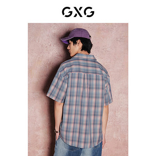GXG奥莱格纹设计复古休闲短袖衬衫男士24年夏季 格纹 175/L