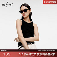 伊芙丽（eifini）伊芙丽2024夏装休闲时尚百搭设计感通勤气质T恤女 黑色 160/84A/M