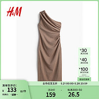 H&M2024夏季女士碎褶单肩连衣裙1241108 深米色 170/104